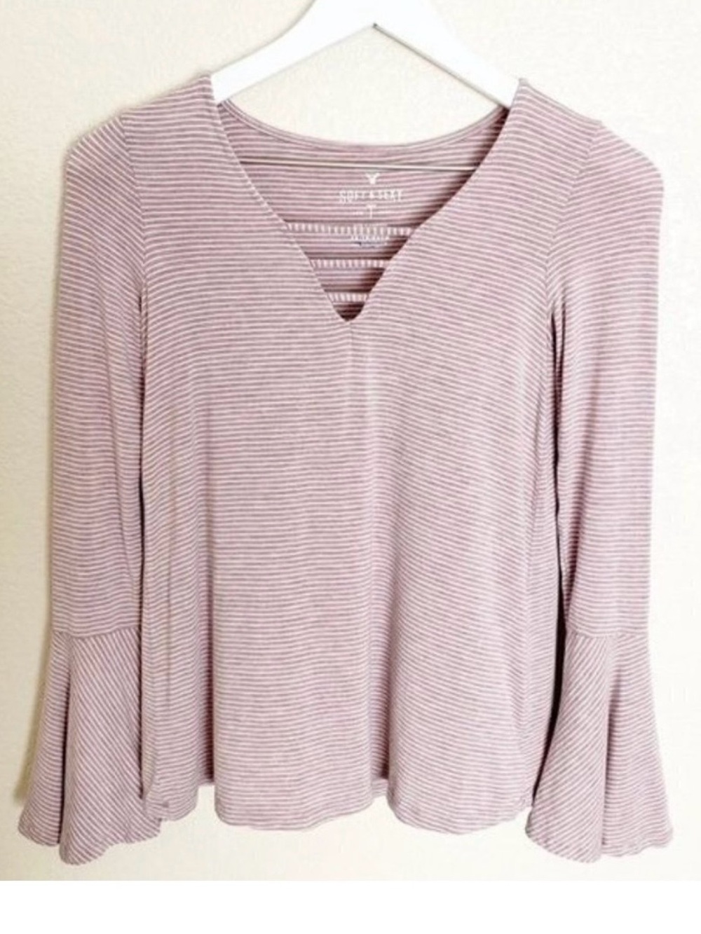 American Eagle Flare Sleeve Striped Top XS Boho Chic Fairy Grunge Coquette Pink
